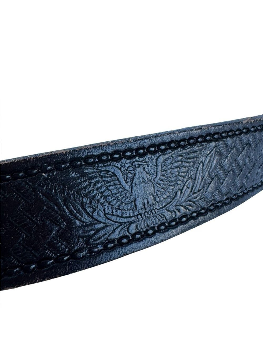 Vintage Brushy Creek Tooled Leather Belt Kids Size 22 Black Eagle Cowhide USA